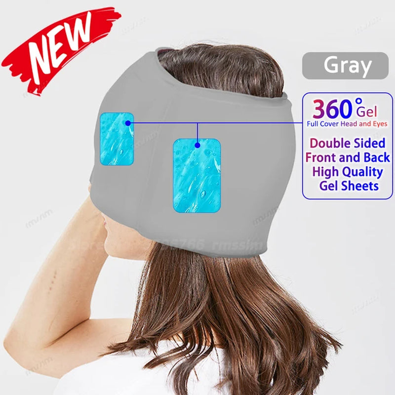 Migraine Relief Hathead Massager Gel Hot Cold Therapy Headache Migraine Relief Cap for Chemo,Sinus,Neck Wearable Therapy Wrap