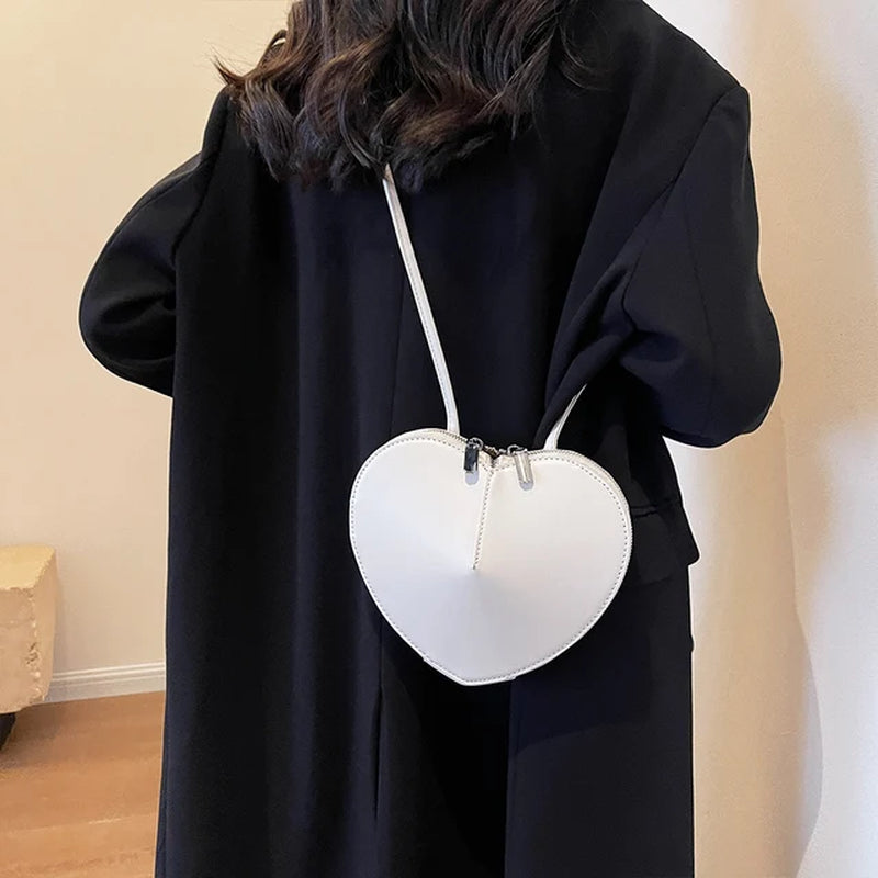 Peach Heart Shape Crossbody Bag New Small Shoulder Bag Ladies PU Fashion Love Bag 2024 Luxury Designer Handbag Solid Sling Purse