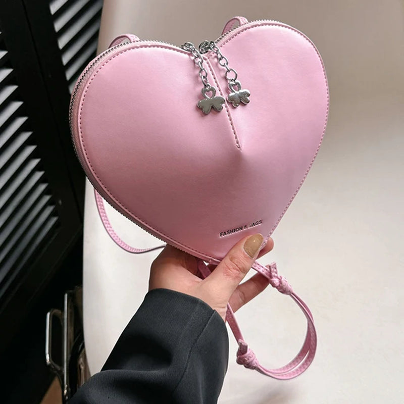 Peach Heart Shape Crossbody Bag New Small Shoulder Bag Ladies PU Fashion Love Bag 2024 Luxury Designer Handbag Solid Sling Purse